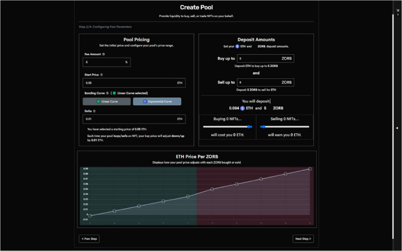 Alt text: Biểu đồ Linear Curve và Exponential Curve trên Sudoswap