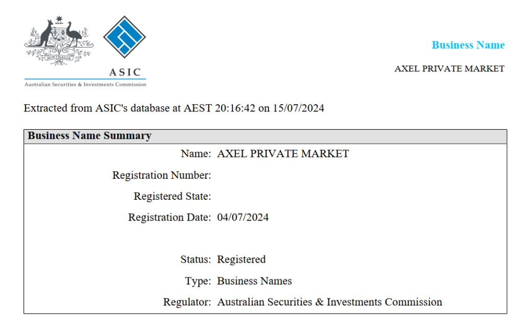 Giấy phép ASIC sàn Axel